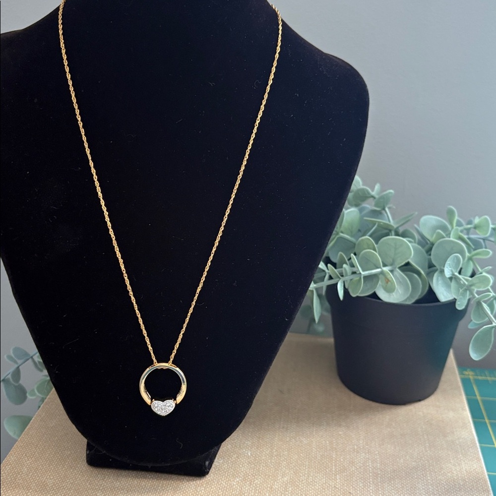 Vintage Avon Removable Heart Ring Pendant Necklace Rhinestone Statement NIB 299